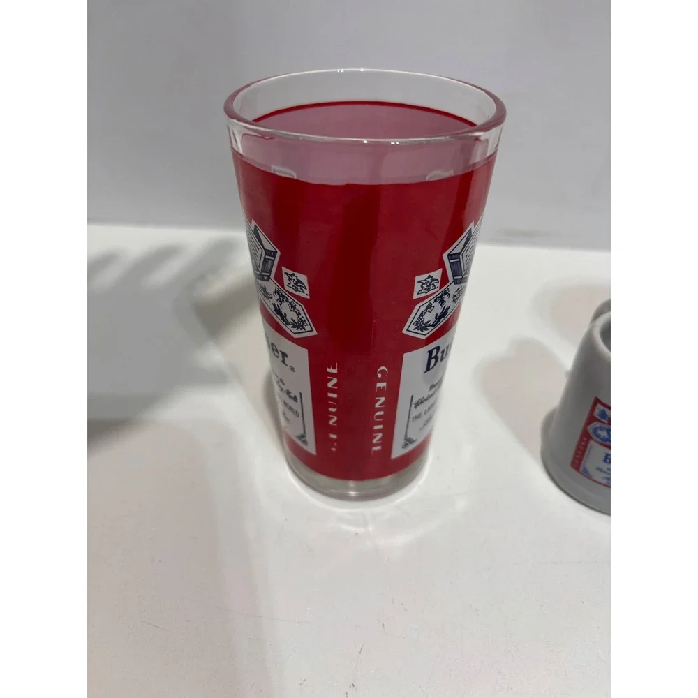 VTG Budweiser Barware Collectibles OS Red White Blue Glass Mini Stein Canister